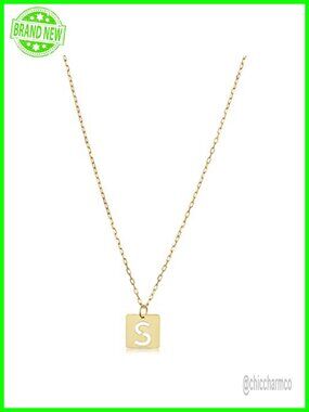 14k Yellow Gold Square Tile Initial Cut-out Letter Necklace